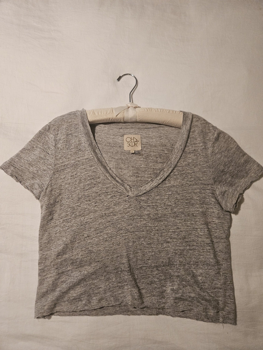 Chaser Women's V-Neck Crop Top Tee T-Shirt Size Small Gray Slub Knit